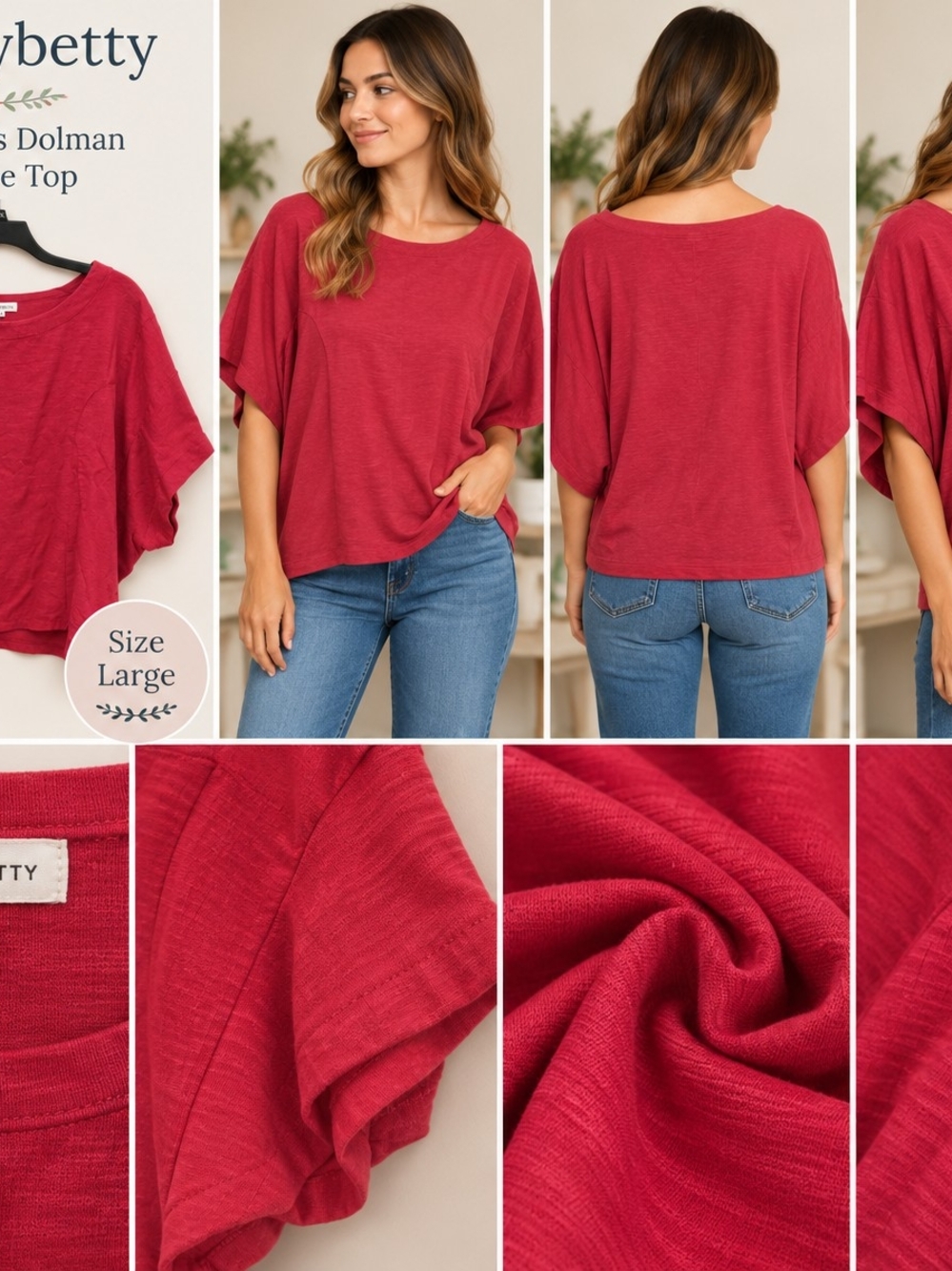 Betty Red Dolman Sleeve Knit Top